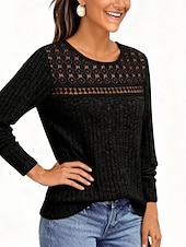 olcso Egyszerű póló-Női Ribos kötött topok Póló Fűzőlyuk Szüret Alkalmi Hosszú ujj Terített nyak Kerek Normál felsők Napi Alkalmi Hétvége Medence Gesztenyebarna Fekete Bor Katonai zöld Tavasz Ősz