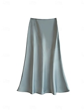 economico Gonne Formali-Per donna Gonne in raso Elegante Vintage Moda Casual Midi Vita Alta Gonne Semplice Arricciato Patchwork Inelastico Quotidiano Ufficio / Carriera Grigio verde Vinaccia Aalbicocca Nero Estate