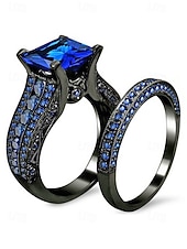 Χαμηλού Κόστους Γάμος ACC-Σετ ανδρικών δαχτυλιδιών με μαύρη πέτρα, κράμα αλουμινίου vintage γοτθικού στιλ με τετράγωνο κόσμημα, πολύχρωμες επιλογές για βέρες, αρραβώνες, πάρτι και καθημερινή casual ένδυση