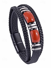 economico Gioielli da uomo-Bracciale da uomo in pietra naturale e finta pelle, cinturino da polso casual intrecciato in vari colori, gioielli alla moda da uomo per l'abbigliamento casual quotidiano e lo street style
