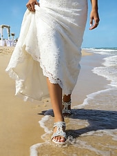 お買い得  花嫁-クリスタルのディテールが施されたシルバーの装飾が施された女性用フラットサンダル。ビーチでの結婚式に最適なエレガントなブライダルシューズ。