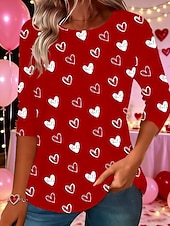 levne Trička na Valentýna-Valentýn Dámské Tričko Tisk Grafika Vinobraní Módní stylové Dlouhý rukáv Tričkový Kulatý Běžné topy Denní Víkend Bílá červená Černá Bílá Světlá růžová Rubínově červená Léto Jaro
