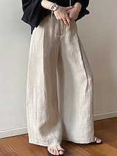abordables Bas-Femmes Pantalon effet lin Jambe large Chinos Pantalon d'été Vacances Streetwear Occasionnel Longueur complète Taille moyenne Uni Avec Poches Confortable Confort Micro-Élastique Quotidien Extérieur