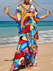 cheap Stripe&amp;Geometric Dress-Women's Maxi Dress Beach Dress Casual Dress Boho Dress Cover Up Elegant Fashion Modern Outdoor Vacation Going out Loose Fit Abstract Half Sleeve V Neck Blue Pink Royal Blue Orange Summer Spring