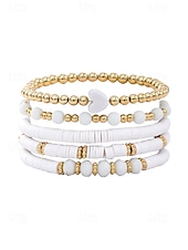 お買い得  レディースブレスレット-女性用ボヘミアンアクリルビーズブレスレットセット、ハートチャーム付きマルチカラーストレッチバングル、バレンタインデーのギフトや普段使いに最適な軽量重ね付け可能なブレスレット