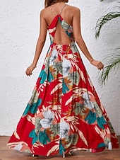 tanie Sukienki kwiatowe na co dzień-Damskie Sukienka maxi Codzienne sukienki Sukienka w kwiatki Sukienka na ramiączkach Elegancja Moda Nowoczesny Na zewnątrz Urlop Wyjściowe Regularny Kwiaty Bez rękawów W serek Biały Lato Wiosna