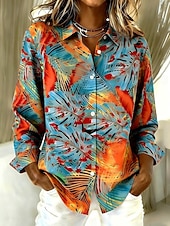 economico Arte &amp; Design Bluse-Per donna Camicia Blusa Patchwork Bottoni Stampato Grafico Astratto Vintage Elegante Casual Manica Lunga Scollo a V Colletto a Camicia Top lunghi Quotidiano Blu Giallo Arancione Estate Primavera
