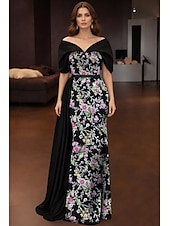  Mermaid Trumpet Floor Length Beaded Eembroidered Formal Dresses Mother of the Bride Dress Evening Gown Ball Gown with Overskirt Formal Dress Elegant Glittering Celebrity Style Sleeveless Off Shoulder