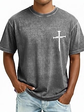  Men's Bible Cross T Shirt Short Sleeve T shirt Acid Wash Crew Neck Shirt Vintage Retro Casual Beach Travel Blue Purple Gray Summer Spring Clothing Apparel