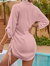 halpa Rantamekot-Naisten Mini mekko Valkoinen mekko Rantamekko Musta mekko Paitamekko Tyylikäs Muoti Klassinen Päivittäin ulko- Hiekkaranta Loose Fit Tavallinen 3/4 hiha Paitapuserokaula-aukko Sininen Musta Valkoinen