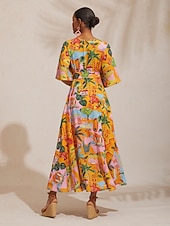 abordables Vestidos florales-Vestido largo floral de satén sedoso para escapada de verano
