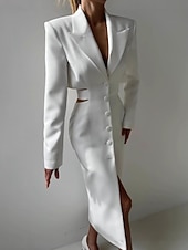 billiga Enkel klänning-Dam Maxiklänning Vit klänning Vardagsklänning Elegant Mode Modern Dagligen Utomhus Semester Normal Slät Långärmad Djup V-hals Svart Vit Sommar Vår