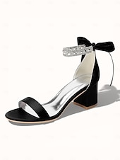 economico sposa-sandali da donna con tacco a blocco color argento, scarpe da sposa aperte con cinturino alla caviglia in cristallo per matrimoni in chiesa
