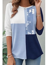 voordelige Stripe &amp; Geometrische t-shirt-Dames T-shirt Afdrukken Grafisch Geometrisch Gestreept Vintage Modieus Stijlvol Lange mouw Strakke ronde hals Ronde hals Normale tops Dagelijks Wit / blauw Lichtgroen Khaki Zomer Lente Herfst