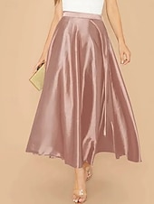 cheap Formal Skirts-Women's Satin Skirts Elegant Vintage Fashion Casual Midi High Waist Skirts Plain Ruched Patchwork Inelastic Daily Office / Career Blue Yellow Pink Summer Spandex Satin