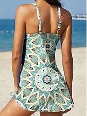 economico Tankini-Per donna Costumi da bagno Tankini Gonna Costume da bagno All'americana Elegante Vacanza Floreale Grafico Tuffo Senza Maniche Costumi da bagno