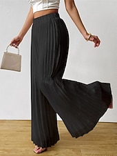 economico gamba larga e vita alta-Per donna Gamba larga Chinos Vacanza Moda Streetwear Lunghezza intera Vita media Tinta unica Patchwork Tasca Fascia Elastica Comodo Traspirante Inelastico Quotidiano All'aperto Vacanza Nero Bianco
