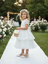 abordables Enfants &amp; Fille de Fleurs-Chaussures de demoiselle d'honneur pour enfant, couleur ivoire, ornées de perles et de strass, avec bride cheville et petit talon rembourré. Élégantes chaussures de princesse, parfaites pour les