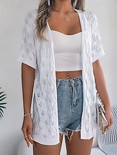 economico Bluse Semplici-Per donna Tunica Top estivi Blusa Top traforato Traforato Semplice Elegante Classico Moderno Manica Corta Top lunghi Quotidiano Ferie Uscire Bianco Rosa Cachi Estate Primavera