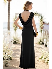 abordables Semi-formal / Cóctel-Two Piece Sheath Column Floor Length Wedding Guest Dress Wedding Guest Dresses Elegant Daily Cap Sleeve Halter Neck Garden Party Wedding with Ruched