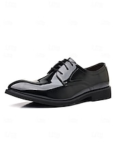 abordables Zapatos Derby-Zapatos de vestir de charol marrón brillante para hombre, elegantes zapatos formales para bodas, ideales para novios, padrinos de boda e invitados a la boda, cómodos y elegantes para ocasiones formales de boda.