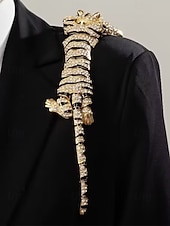 halpa Häät ACC-Miesten metalliseoksesta valmistettu tiikeririntaneula, kulta- ja hopeanvärisiä vaihtoehtoja, kristallikoristeinen, tyylikäs asuste häihin ja illallisjuhliin