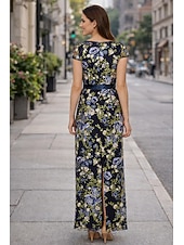 cheap Sheath Evening Dresses-Sheath Column Floor Length Beaded Eembroidered Formal Dresses Mother of the Bride Dress Evening Gown Formal Dress Elegant Celebrity Style Floral Short Sleeve Square Neck Garden Party Wedding Belt