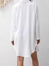economico Abiti da spiaggia-Per donna Mini Abito Abito Bianco Abito da Spiaggia Abito Camicia Copricostume Elegante Moda Classico Quotidiano All'aperto Spiaggia Vestibilità comoda Semplice Manica Lunga Colletto a Camicia Bianco
