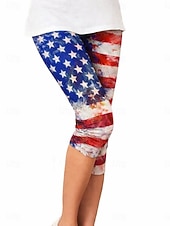 economico Pantaloni Giorno dell’Indipendenza-leggings da donna per il giorno dell'indipendenza americana, moda per le vacanze, stile streetwear, pantaloni capri a vita alta, grafica con bandiera, comfort, morbidi e comodi, alta elasticità, per tutti i giorni, all'aperto, vacanza, blu, rosso, kaki, e