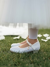 ieftine Copii și fetița cu flori-Pantofi Mary Jane cu sclipici pentru fetițe, cu toc jos, față strălucitoare și curea cu cataramă sigură, pantofi eleganți în stil prințesă pentru fete, pantofi perfecți pentru fetițe de nuntă și