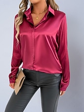economico Bluse Semplici-Per donna Camicia Camicia in raso Camicia casual Blusa Bottoni Semplice Elegante Essenziale Classico Manica Lunga Colletto a Camicia Top Regolari Quotidiano Ferie Uscire Nero Bianco Rosso Blu Reale