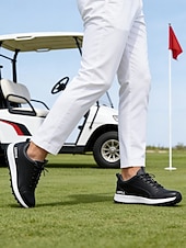 economico Scarpe da Golf da Uomo-scarpe da golf da uomo bianche e nere con design ventilato, ideali per campi da golf e sport all'aria aperta