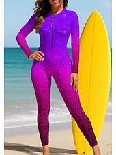 abordables Rash Guards Une Pièce-Femmes Standard Maillot Anti UV Rashguard intégral Maillot de bain Dégradé Océan avec soutien-gorge intégré ​fermeture éclair sur le devant Protection Solaire UV Couvrant UPF50+ manche longue Coque