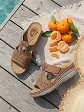 baratos Mulheres-Sandálias femininas ortopédicas marrons com estampa floral – calçados confortáveis, respiráveis e com amortecimento, ideais para uso diário, em casa, em viagens e longas caminhadas.