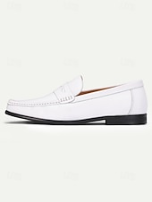 abordables Mocasines-Zapatos de boda blancos clásicos para hombre: diseño elegante, ajuste cómodo, perfectos para bodas y eventos formales.