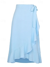 abordables Faldas-Mujer Elegante Moda Casual Midi Tiro Medio Faldas Plano Frunce Dobladillo irregular Microelástico Diario Calle Azul Piscina Negro Rosa Verde Ejército Verano