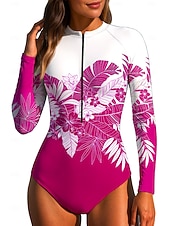 baratos Rash Guards de Uma Peça-Mulheres Segunda-pele para Mergulho Roupa de banho Roupas de Banho Esportivas Floral Tropical Zip Up UPF50+ Secagem Rápida Leve Manga Longa Camisa de Natação Surfe Praia Esportes Aquáticos Verão