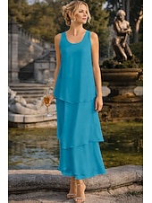 baratos Comprimento do tornozelo-Tubinho Até o Tornozelo Vestido de convidada de casamento Vestido formal Tiered Dress Vestido Para Mãe dos Noivos Sem Manga Decote V Elegante Simples Convidado do casamento Semi formal Chiffon com