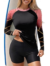 お買い得  サーフィンタンクiniとビキニ-女性用 ラッシュガード水着 ラッシュガード タンキニ水着 勾配 縞柄 2個 取り外し式パッド ボイレグ UVサンプロテクション UPF50+ UVプロテクション 長袖 スイムウェア ラッシュガード サーフィン カヌー ウォータースポーツ 夏