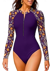preiswerte One Pieces Rash Guards-Damen Regulär Anti UV Shirt Badeanzug Badeanzug Bademode Blumen Paisley-Muster Tropisch mit integriertem BH UPF50+ UV Schutz Elastisch Langarm Bademode Bodysuit Surfen Strand Wassersport Sommer
