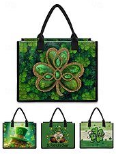  حقيبة تسوق نسائية ليوم القديس باتريك - أنماط متعددة، سعة كبيرة، مصنوعة من البوليستر المطبوع، مثالية للاحتفالات.