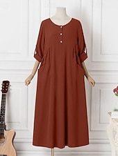 cheap Dresses-Women's Maxi Dress Linen-feel Dresses Shift Dress Summer Dress Casual Daily Loose Fit Plain Long Sleeve V Neck Blue Black Dark Red Summer Spring Fall