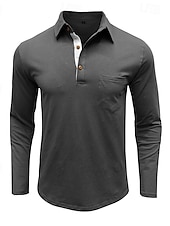 preiswerte Klassisches Poloshirt für Herren-Herren Poloshirts Golf Poloshirts Lässig Arbeit Klassisch Langarm Farbblock Knöpfe Sommer Frühling Frühling &amp; Herbst Normale Passform Blau Schwarz Wein Purpur Armeegrün Kaffee Poloshirts