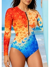 ieftine Rash guards One Piece-Pentru femei Regulat Bariere Iritatie Gradiant Abstract UPF50+ Uscare rapidă Ușor Manșon Lung Salopetă Tricou Înot Surfing Canotaj Plajă Vară