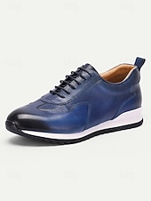 cheap Dress Sneakers-Men's Navy Blue Leather Sneakers – Elegant Design, Perfect for Weddings, Formal Gatherings and Semi-Formal Events