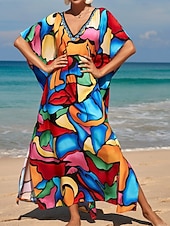 cheap Stripe&amp;Geometric Dress-Women's Maxi Dress Beach Dress Casual Dress Boho Dress Cover Up Elegant Fashion Modern Outdoor Vacation Going out Loose Fit Abstract Half Sleeve V Neck Blue Pink Royal Blue Orange Summer Spring