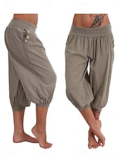 Χαμηλού Κόστους Βασικά Ψεύτικα Κάτω-Γυναικεία Κάπρι παντελόνια Θρασύς κινέζικα Καλοκαιρινό σορτς Κομψό Διακοπές Βίντατζ Πλήρες μήκος Μεσαία Μέση Συμπαγές Χρώμα Κουρελού Τσέπη Ελαστική ζώνη μέσης Άνετα Αναπνέει Ανελαστικό