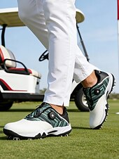 ieftine Încălțăminte de golf pentru bărbați-Adidași de golf pentru bărbați, albi și verzi, cu talpă cu crampoane, confortabili și rezistenți, perfecți pentru terenuri de golf și ieșiri active