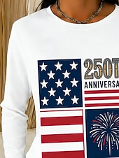  Amerikansk uavhengighetsdag Dame T skjorte T-skjorte Trykt mønster Grafisk Amerikansk flagg Mote Klassisk Fritid Langermet Crew-hals Vanlige topper Daglig Ut på byen Helg Blå Hvit Vår Høst