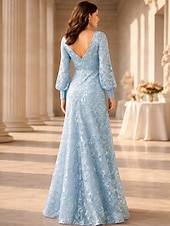 economico Lunghezza del pavimento-Linea ad A Lunghezza al pavimento Abito da invitata a nozze Abito Formale Abito da sera Abito da cerimonia per signora Manica Lunga Collo gioiello Elegante Formale Ospite di nozze Chiffon Con